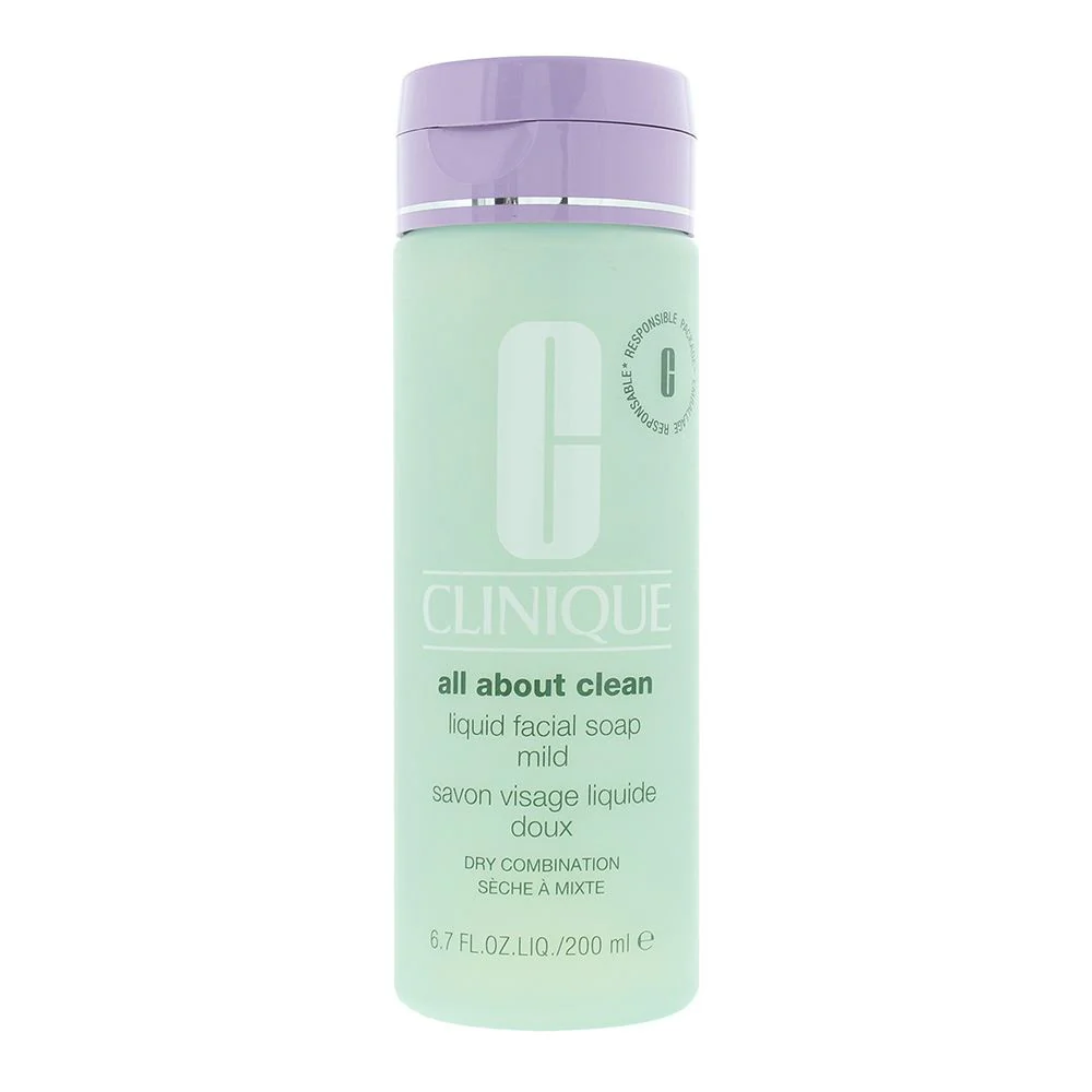 Clinique All About Clean Liquid Facial Soap Mild Dry Combination Skin 200ml Face