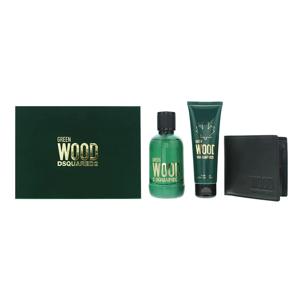 Dsquared2 Green Wood Gift Set: EDT 100ml - Shower Gel 100ml - Wallet For Men