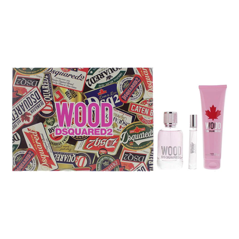 Dsquared2 Wood 3 Piece Gift Set: EDT 100ml - EDT 10ml - Shower Gel 150ml