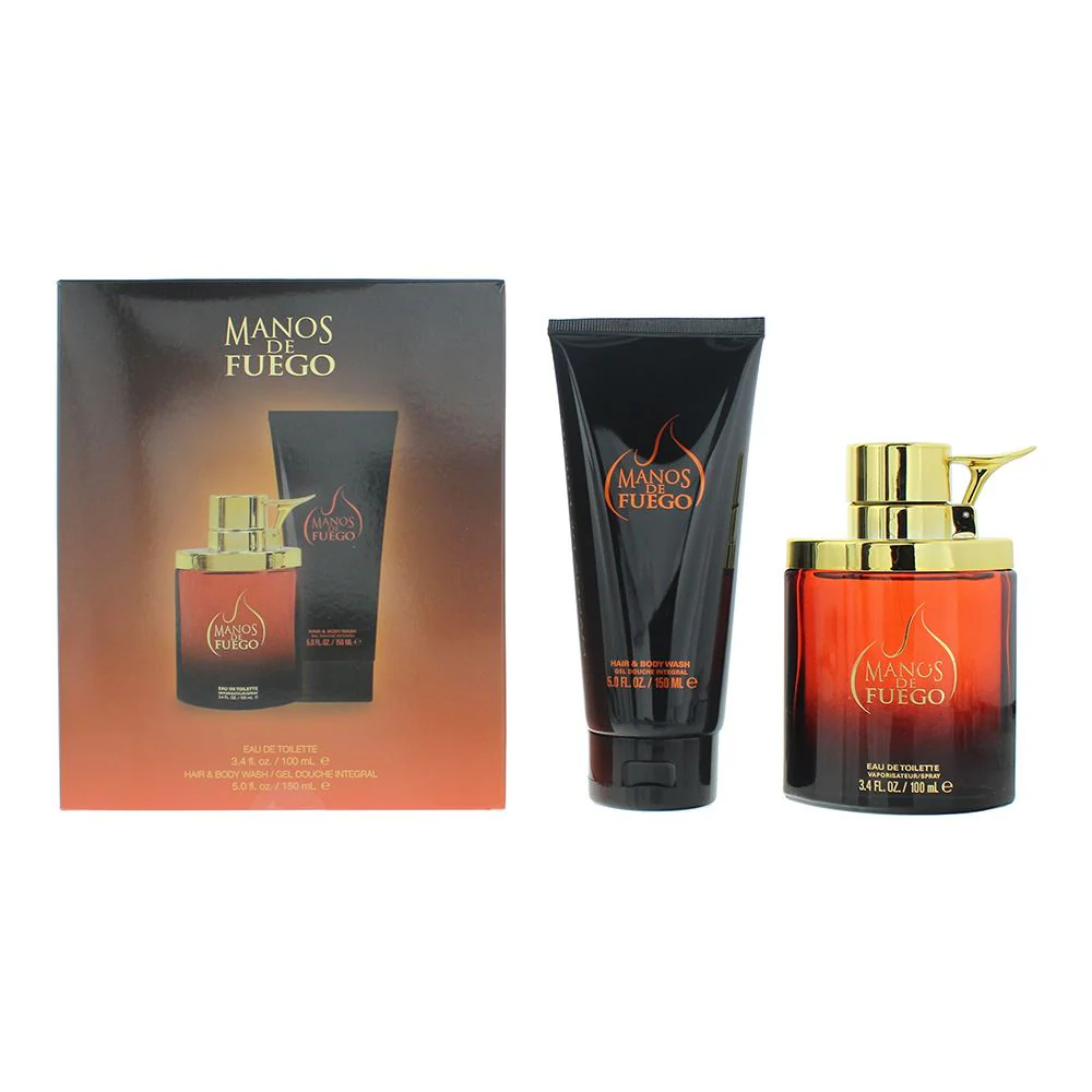 Manos De Fuego Caliente 2Pc Gift Set EDT 100ml Hair and Body Wash Men Spray