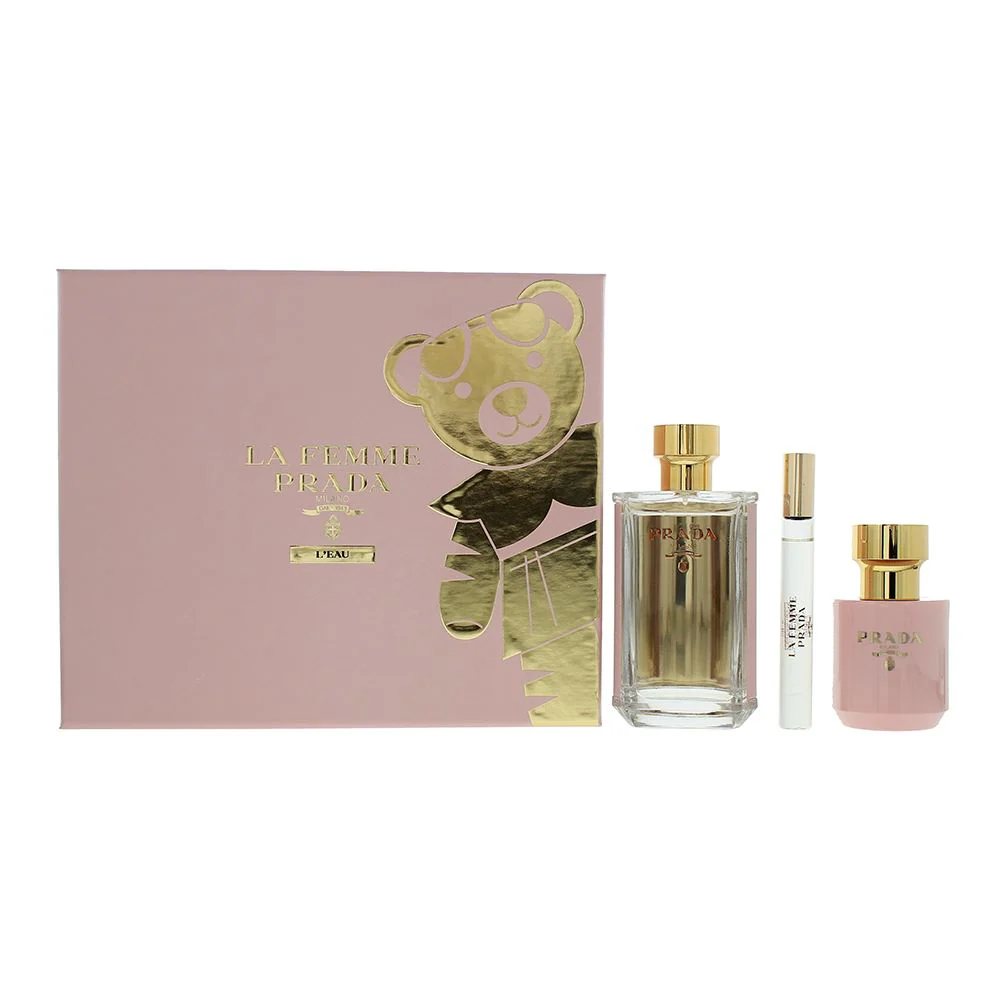 Prada La Femme L'eau 3 Pcs EDT 100ML Body Lotion 100ML EDT 10ML Women Spray