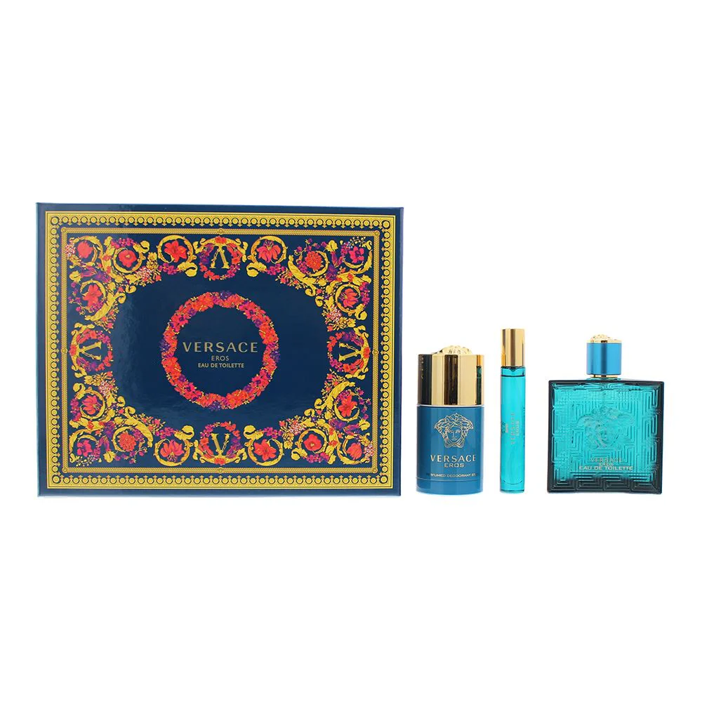 Versace Eros 3 Piece Gift Set: EDT 100ml - Deodorant Stick 75ml - EDT 10ml